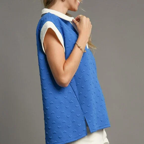 NEW Umgee Heart Knit Jacquard Top With Contrast Trim - Picture 7 of 7